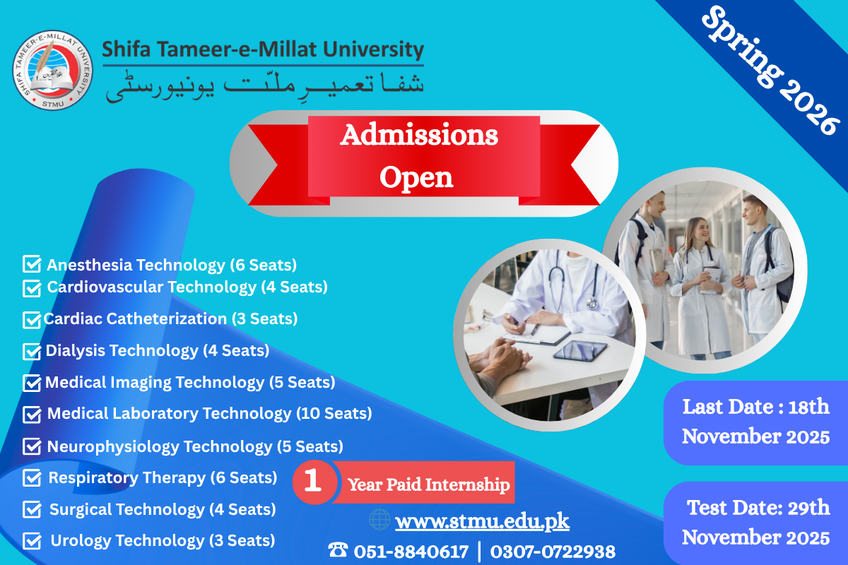 BS Medical Technology Admission 2026 at Shifa Tameer-e-Millat University